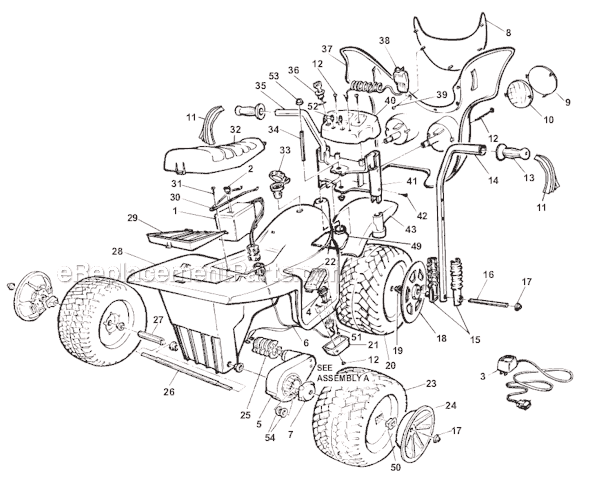 Page A Diagram and Parts List for 74850-84850  Power Wheels Ride-On Cars